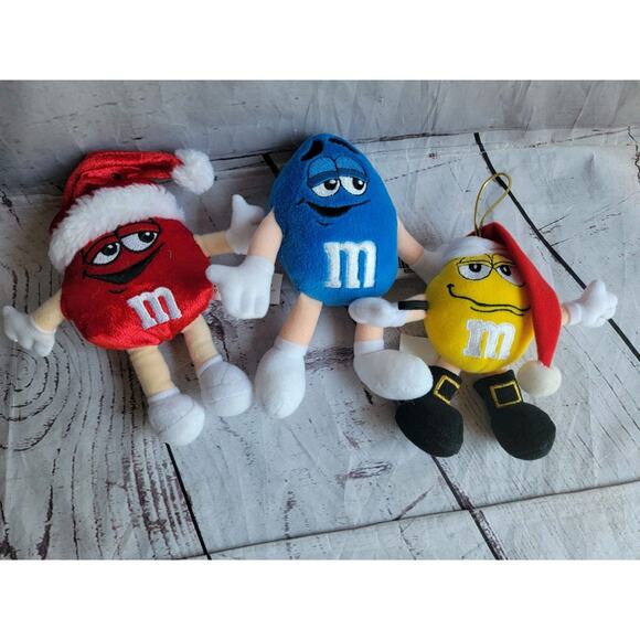 Vintage Red Yellow Blue M&M’s Santa Christmas Tree Ornament Plush - Picture 1 of 6
